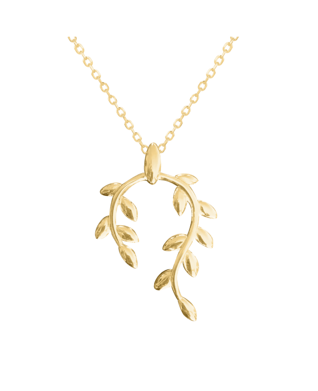 Collier multirangs feuilles de laurier et pendentif rond - Doré or